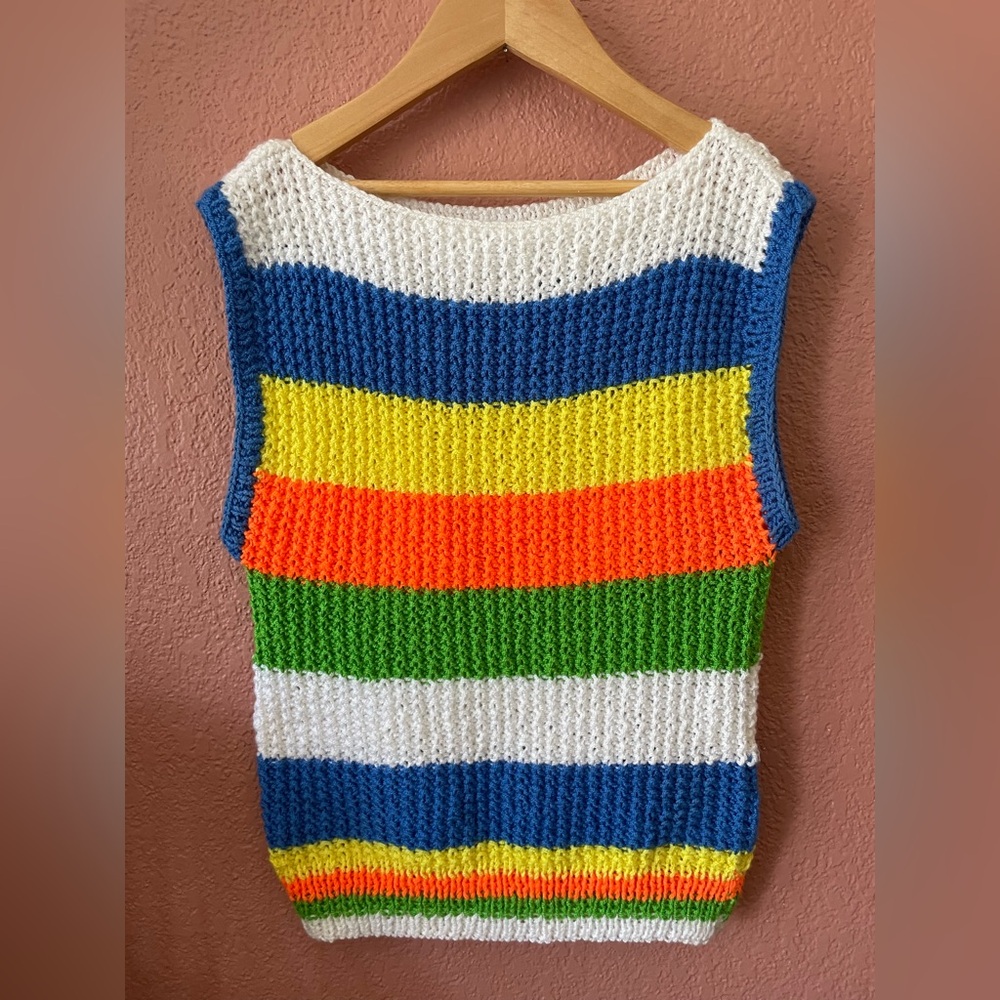 Vintage 60s Striped Crocheted Sleeveless Tank